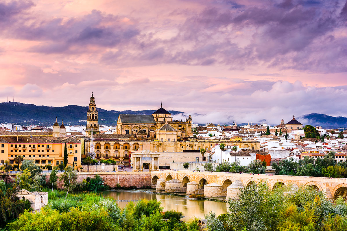 Cordoba, Spain at the Roman Bridge and Mosque Cathedral